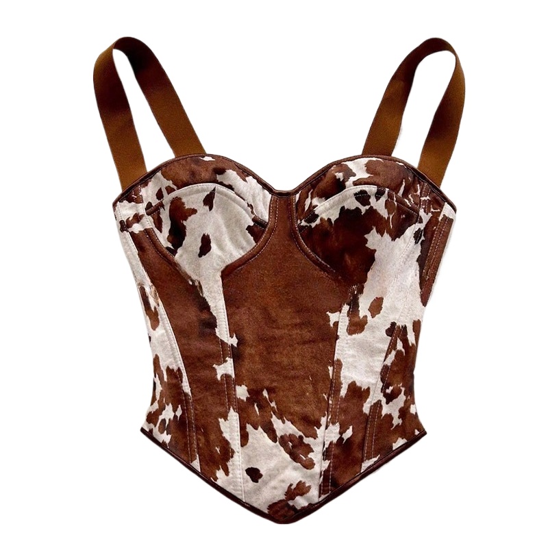 Women Cow Print Lace Up Corset - đánh giá và giá Women'S Vacation Accessories
