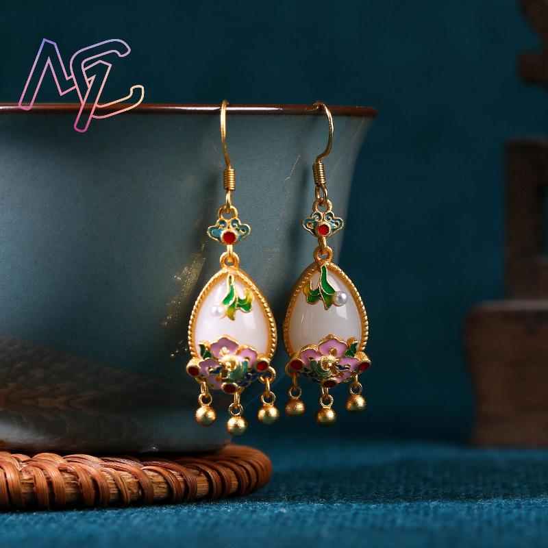 Natural Jade Flower Earrings C - đánh giá và giá Women'S Vintage Accessories
