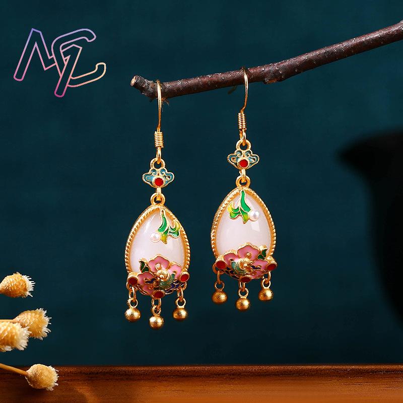 Natural Jade Flower Earrings C - đánh giá và giá Women'S Vintage Accessories
