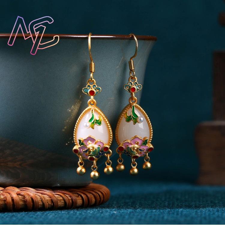 Natural Jade Flower Earrings C - đánh giá và giá Women'S Vintage Accessories
