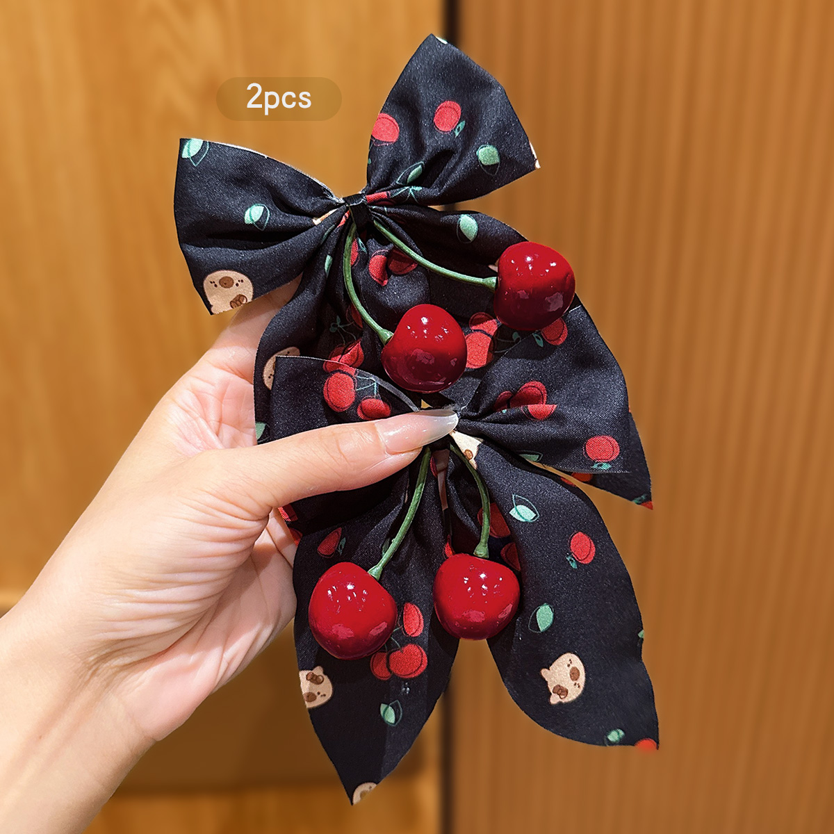 2 Sweet Cherry Bow Hair Clips  - đánh giá và giá Women'S Affordable Accessories