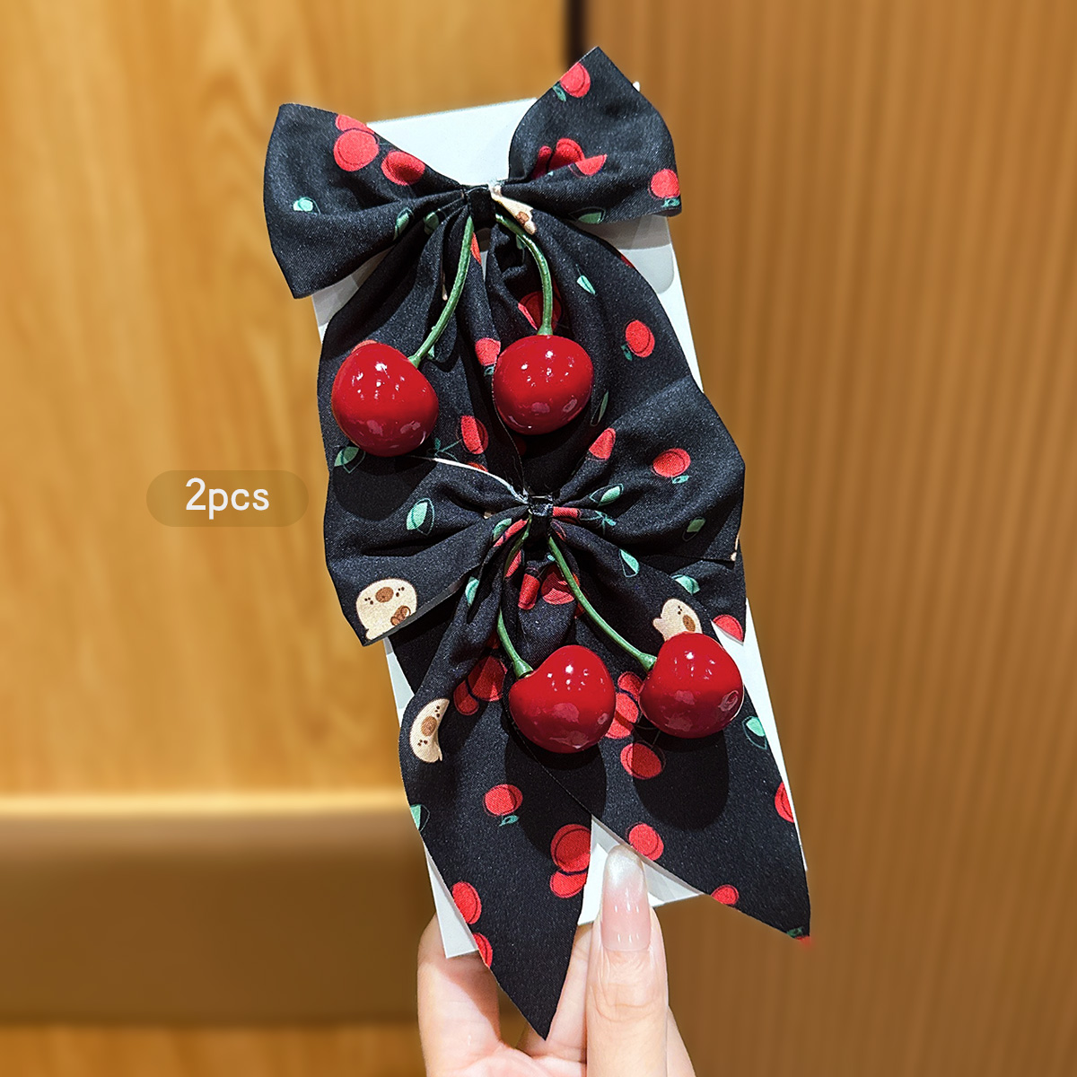 2 Sweet Cherry Bow Hair Clips  - đánh giá và giá Women'S Affordable Accessories
