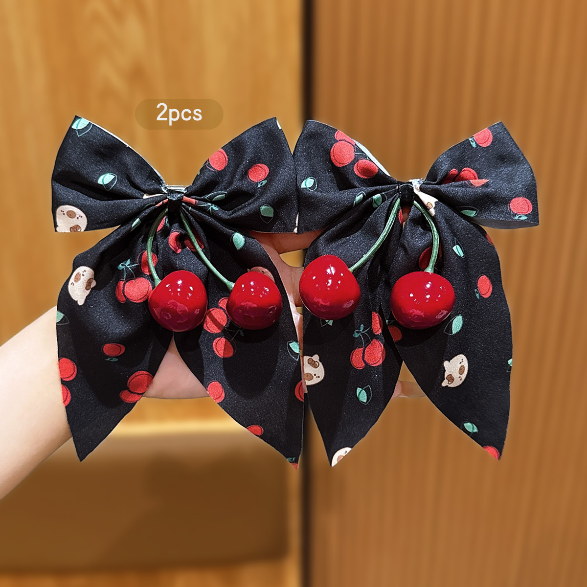 2 Sweet Cherry Bow Hair Clips  - đánh giá và giá Women'S Affordable Accessories