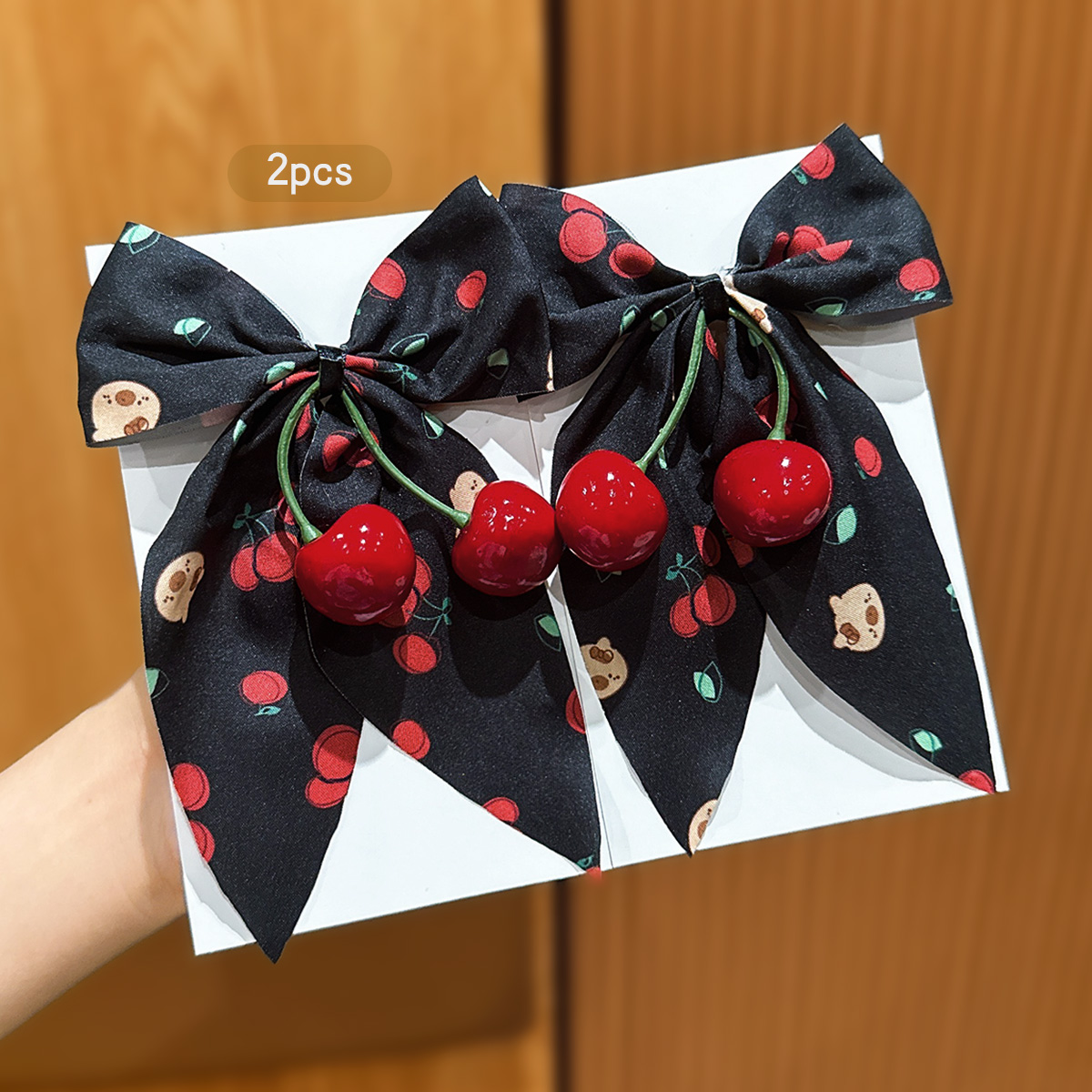 2 Sweet Cherry Bow Hair Clips  - đánh giá và giá Women'S Affordable Accessories